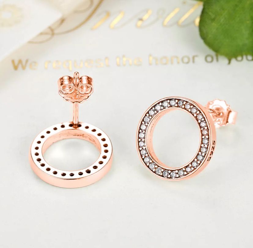 Cercei argint Circle Round Gold Rose