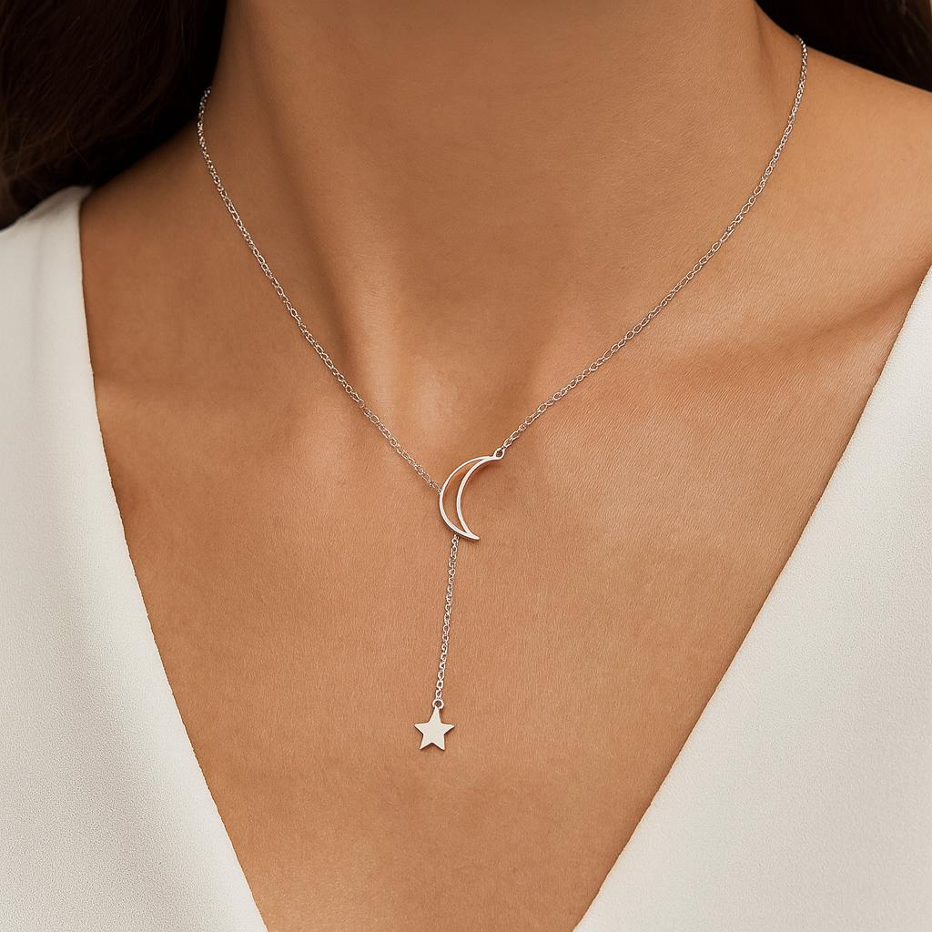 Colier argint Moon & Star