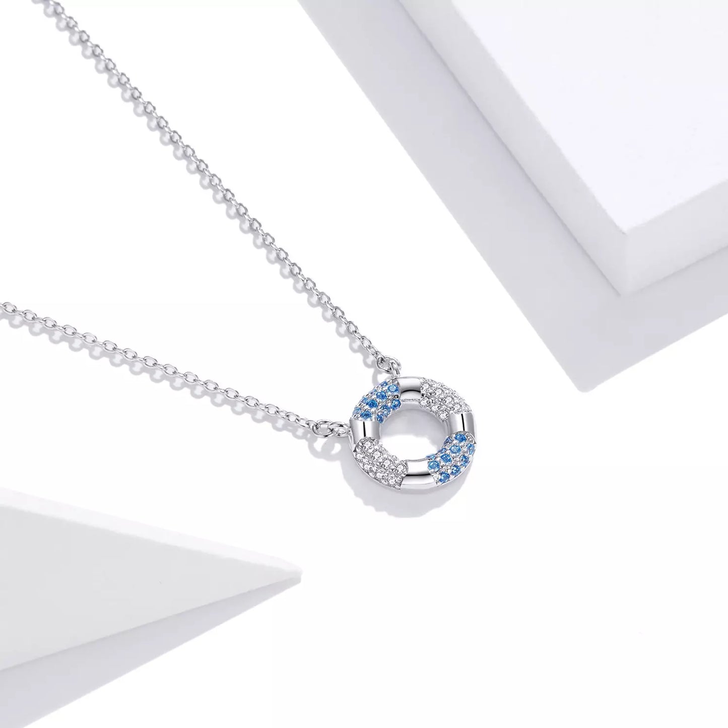 Colier argint Blue Crystal Circle