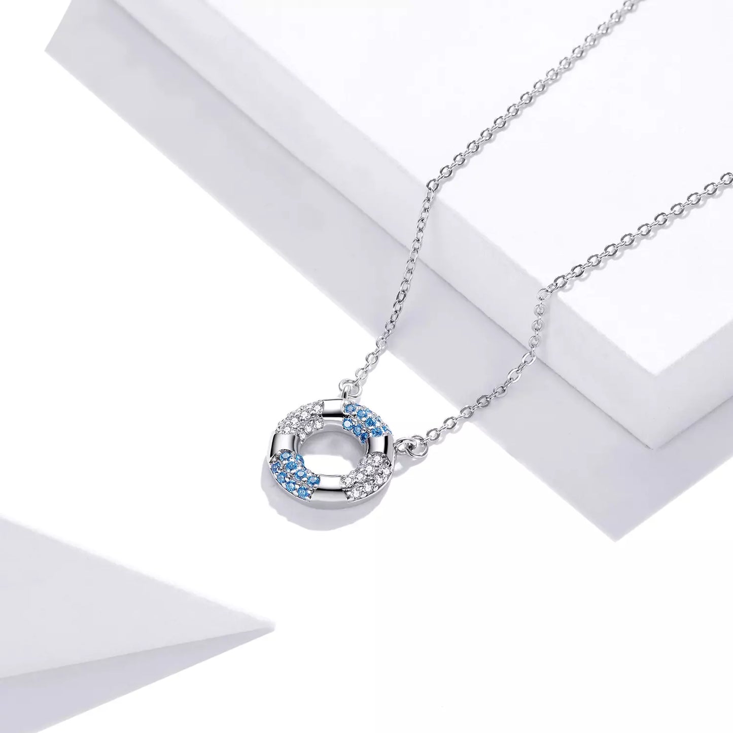 Colier argint Blue Crystal Circle