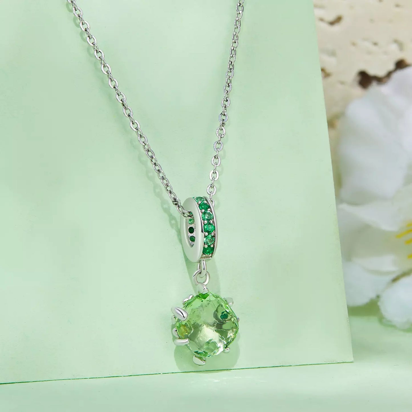 Talisman argint Tree of Life Green Glass