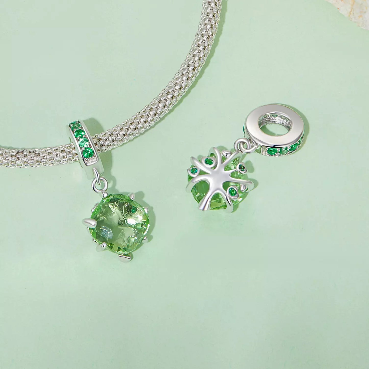 Talisman argint Tree of Life Green Glass